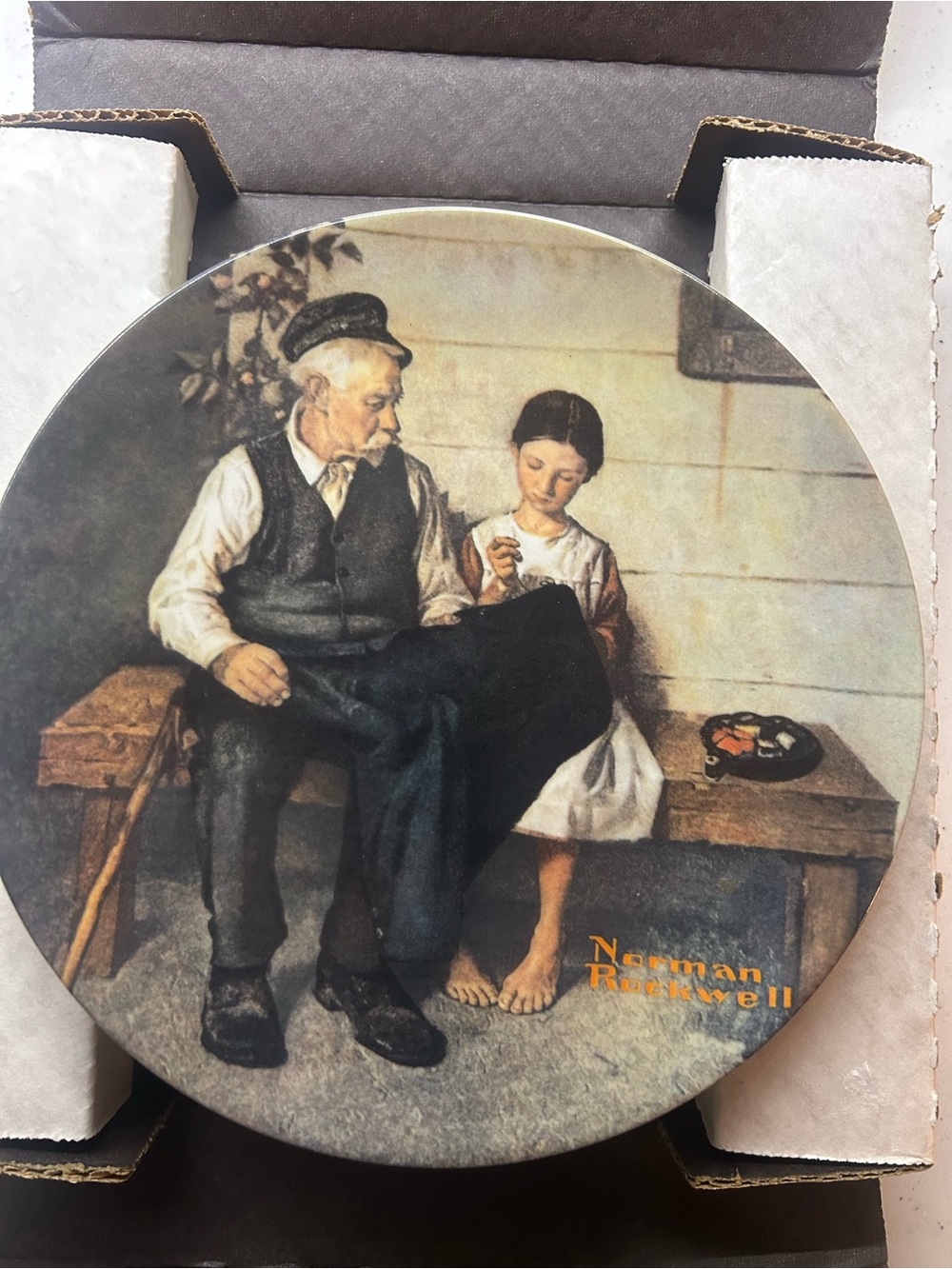Norman Rockwell Vintage Plate in Brown, Beige, Cream Tones